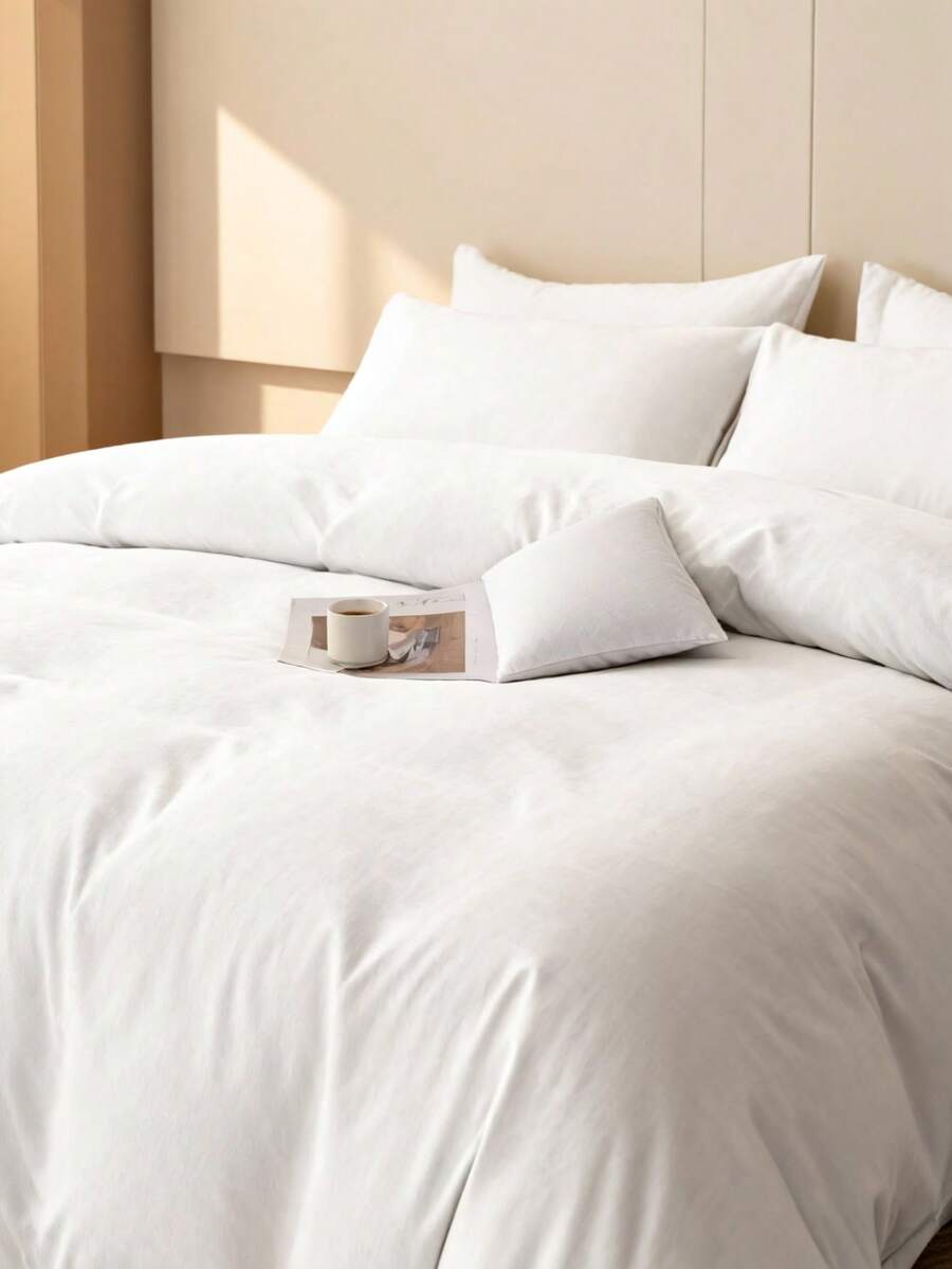 2/3 Pcs Cotton Duvet Set, Breathable And Cozy Bedding Set For Bedroom, All Season, 1 Piece Duvet Cover With 1/2 Pieces Pillow Cases (No Filling), Machine Washable - White - View 1