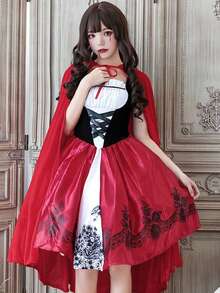 一件天鹅绒连帽斗篷，适合狂欢节、圣诞派对、化装舞会、角色扮演，可作小红帽披风，也可作万圣节女装。 - 紅色 - 查看 2