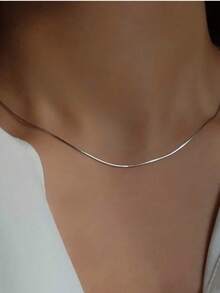 1pc Versatile Minimalist Stainless Steel Round Snake Bone Necklace - Silver - View 2