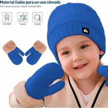 Bluelander Juego de Gorro, Bufanda y Guantes de Invierno, Calentador de Cuello para Nias y Nios, Set de 4 piezas para Nia y Nio, a Prueba de Viento, Forro de Lana - Talla Única + Azul - Ver 5