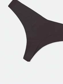 3PCS Women's Solid Panties Seamless Underwear Panties Solid Briefs Mid Rise Sexy V-Cut Waist Comfort Breathable Women's Lingerie Ice Silk Thongs Intimate, Black - Black - View 8