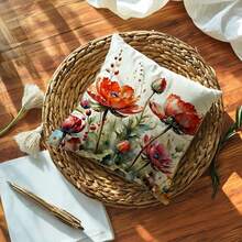 2 piezas Fundas de cojín con estampado de flor de amapola, fundas de cojín con tema natural, fundas de cojín con arte de acuarela para decoración del hogar primavera/verano, decoración de sofá o porche (floral rojo) (16in*16in 18in*18in 20in*20in) - Rojo - Ver 6