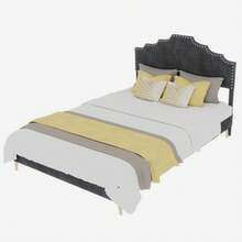 Modern Minimalist And Plush Bed, Comfortable And Soft Headboard, 140*200CM, Grey, Multifunctional Bedroom Furniture, Low Bed Frame Without Gas Spring, Mattress Not Included. - Gray + Fabric + Metal + Memory Foam - View 4