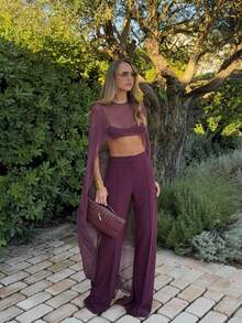 Cape For Women Sheer Mesh Shawl Wraps Asymmetrical Flowy Capelets For Evening Dress Crop Cover Up Poncho - Màu Đỏ Sâu - Xem 4