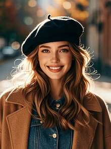 Boina feminina casual, respirável e confortável para uso externo no outono/inverno, formato retrô de abóbora, estilo coreano, boina japonesa casual de lã, cor sólida, ideal para o Halloween e decoração de Natal, versátil e moderna, ótima opção de presente para as festas de fim de ano. - Multicolorido - Ver 2