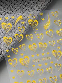 2pcs Gold Silver Heart Nail Art Stickers Decal, Chrome White Heart Nail Decals Foils Self Adhesive Sliders, Charms Valentines Day Designs Sticker For Nails Decorations Manicure Accessories