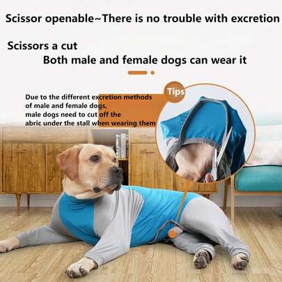 Traje protector de recuperación para perros grandes después de la cirugía, para uso en interiores, anti-arañazos y anti-lamido, con cuello alto de color block y elástico