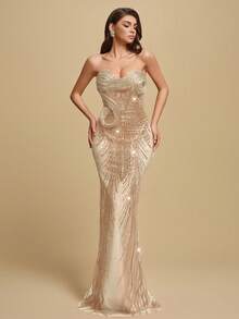 Đầm dạ hội ôm sát cơ thể thanh lịch mới dành cho nữ, thích hợp cho các buổi dạ tiệc sang trọng, sinh nhật, đám cưới, tiệc tùng, ngày lễ tình nhân, lễ hội hóa trang. - Hoa hồng vàng - Xem 7