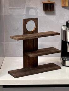 1pc 3-Tier Wooden Storage Rack, Minimalist Style For Kitchen, Coffee Supplies, Cosmetics Display, Suitable For Dorm Room, All Season - Coffee Brown - View 6