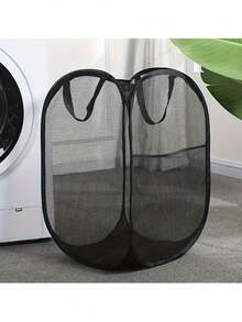 Stylish And Durable Mesh Laundry Hamper With Handle - Ideal For Dorms, Travel And Bathrooms - Polyester Arrangement Basket Clothing Dirty Clothes Storage Bin Collapsible Storage Basket - Multicolor - View 12