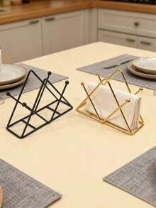 1pc - Triangle Tissue Box Holder - European Style Paper Towel Napkin Dispenser. Minimalist And Elegant Design. Ideal For Storing Tissues, Coffee Filters And Napkins. Suitable For Home, Restaurant And Cafe Tabletop Tissue Storage. Also Suitable For Christmas And Halloween Tabletop Napkin Holder. - Multicolor - View 5