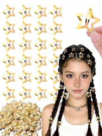 30/50/100 st. Y2K-hårspännen i metall med glänsande guldfärgade stjärnor för flickor, 3 cm hårnålar med metalltryck, söta hårspännen med stjärnspännen, halkfria håraccessoarer med modestjärnor för högtider och dagligt bruk