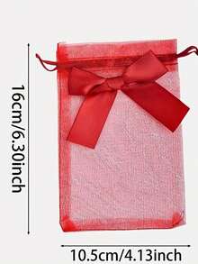5pcs/Set Red Mesh Drawstring Gift Bags, Transparent Material, Drawstring Net Bags With Bowknot, Suitable For Jewelry, Also Can Be Used To Hold Candies Or Snacks For Christmas, Valentine's Day, Wedding Gifts And Birthday Parties. - Red - View 4