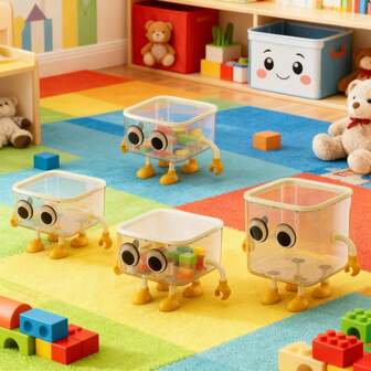 1 pieza Cubo de basura creativo y DIY estilo INS - Cubo de basura grande con ojos lindos y 4 patas, a prueba de polvo y ahorra espacio para el hogar, adecuado para dormitorio, sala de estar, estudio, comedor, dormitorio, escritorio de oficina, tocador, rincón de manualidades, entrega de estilo aleatorio