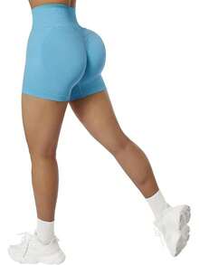 Shorts de cintura alta sin costuras para entrenamiento - 3" Azul cielo - Ver 10