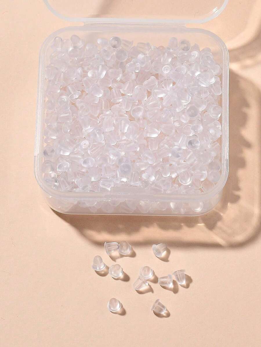 约200个透明塑料耳钉背扣，尺寸4*4毫米，适用于固定耳环和耳钉。 - 無色 - 查看 1
