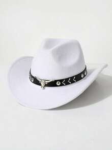 1 Sombrero de vaquero estilo occidental de poliéster para hombres, sombrero de estilo vintage, decoración con forma de toro, adecuado para uso casual diario, fiesta de vaqueros occidentales, bar de vaqueros (talla única) - multicolor - Ver 13