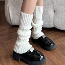 1/2 Pairs Women Black & White Vertical Striped Leg Warmers, Ladies Leg Sleeves, Student Leg Warmers, Thigh High Leg Warmers, Cute Decorative Leg Warmers Suitable For Spring, Autumn & Winter - White+Black - View 2