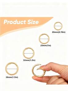 5 piezas Anillos en O de metal con resorte, Mosquetón de aleación de zinc con anillo en O redondo y resorte, Hebilla de mosquetón para llaveros, bolsos, carteras - Dorado - Ver 3