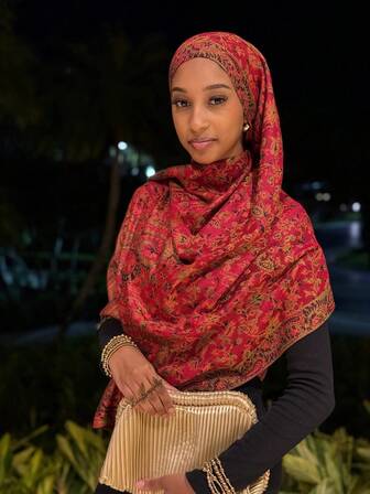 1条女士围巾，红色波西米亚风格，女士时尚复古佩斯利流苏头巾，休闲优雅防晒围巾披肩，适合日常佩戴