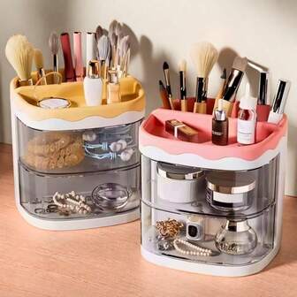 3件套桌面展示收纳盒，办公桌笔筒，桌面整理盒，创意卡通杂物收纳盒，化妆刷收纳盒，浴室收纳盒，旋转抽屉式桌面整理盒