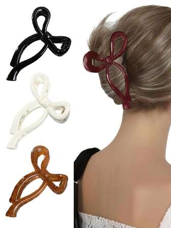 3pcs Elegant Solid Color Transparent Bow Hollow Out Hair Clips, High-End Hair Claw For Updo, Ponytail, Everyday, Outdoor, Dating, Party, Suitable For Valentine's Day, Thanksgiving, Christmas, New Year, Mother's Day, Anniversary, Birthday