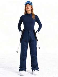 Bộ quần trượt tuyết giữ ấm dành cho nữ, quần trượt tuyết mùa đông dành cho nam với dây đeo vai có thể tháo rời, phù hợp cho các hoạt động ngoài trời, trang thiết bị trượt tuyết, quần áo giữ ấm, quần thể thao, cấu trúc gia cố, dây đeo vai chống tuyết tiện dụng, trang phục trượt tuyết bền bỉ, dày dặn, thoáng khí. - Màu xanh hải quân - Xem 2