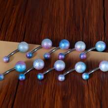 10pcs/Pack 1.6*10*5*8mm Gradient Color Cute Sexy Ball Navel Rings, Acrylic & Stainless Steel Body Piercing Jewelry Wholesale - Ombre - View 2