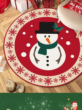 1 Stück Cartoon Fußmatte, Weihnachtsserie Teppich, runde dicke Kristallvelour-Matte, rutschfest und leicht zu pflegen, roter Schlafzimmer-Atmosphäre-Teppich, dekorative Bodenmatte, geeignet für Schlafzimmer, Wohnzimmer Fußmatte, Weihnachtsdekoration
