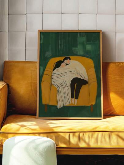 1pc Unframed Green Striped Couple Painting | Abstract Couple Wall Art | Contemporary Art Piece | Minimalist Couple Poster | Couple Gift Painting