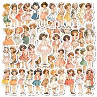 56Pcs Manor Stickers Creative Cute Cartoon Hand-Painted Girls Outfits Waterproof Graffiti Stickers, Suitable For Miniature Landscaping Pocket Stickers,Sticked On Suitcase Computer,Water,Cup,Mobile Phone,Case,Refrigerator,Wall,Helmet,Cabinet,Box