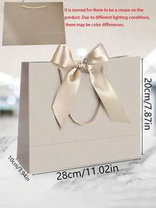 5pcs/1pc-Landscape-Style Kraft Paper Gift Bags, Shopping Bags, Packaging Bags With Handles, Bow-Decorated Handbags, Trick Or Treat, Halloween, White Large-Capacity Paper Bags, Halloween, Thanksgiving, Christmas,Room Decor,Desk Organiser,Mum Gifts,New Years,Personalised,Valentine's Day Decorations, Valentine's Day Gifts, Valentine's Day > Decorations - Champagne - View 5
