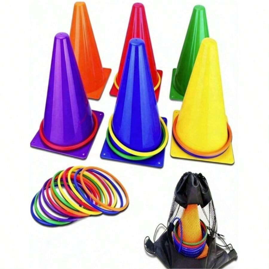 一套创意冰淇淋甜筒套装，包含圆形投掷玩具：感官运动训练，彩色标牌桶 - 户外游戏，甜筒投掷互动游戏（颜色随机） - 彩色 - 查看 1