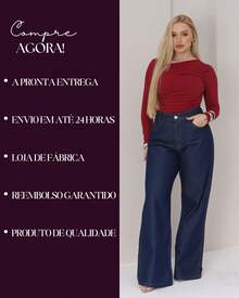 Wide Leg Women's Pants, Marbled Pattern, Wide Leg, High Waist, Thick Fabric, 100% Denim - Rửa tối - Xem 5
