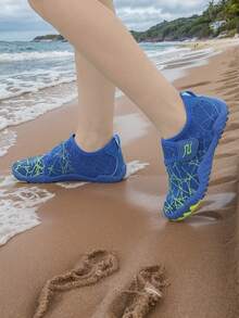 Kids Summer New Aqua Shoes, Random Animal Print, Breathable Mesh Upper, Low-Top Hook And Loop Closure, Quick-Dry Barefoot, Boys Beach/Swimming Shoes, Rubber Non-Slip Sole, Outdoor Cycling, Indoor Fitness Yoga Running Jumping Multifunctional Training Shoes - Blue - View 4