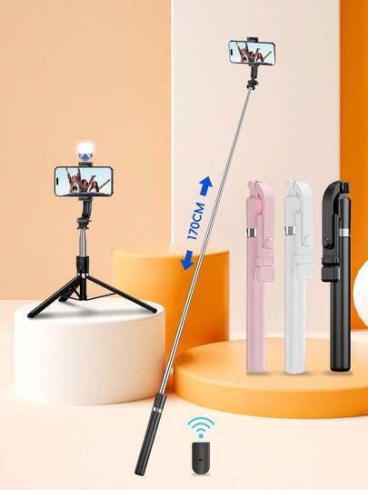 This Latest Model 170cm Bluetooth Remote Control Selfie Stick With LED Fill Light Is Made Of Alloy Material, Suitable For Video Shooting And Recording Life. It Is An Extendable, 360° Rotatable, Anti-Shake, Foldable Portable Handheld/Tabletop Selfie Stick, An Ideal Choice For Couple Photography On Valentine's Day.