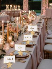 12/6 piezas Clips de tarjeta de madera con forma de estrella dorada, soportes de exhibición de fotos con forma de estrella, clips de fotos de madera con forma de estrella, soportes de exhibición, decoraciones de boda, con acentos dorados, adecuados para cumpleaños, bodas y decoración del hogar, exhibición de fotos, eventos y fiestas - Multicolor - Ver 7