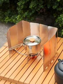 10pcs Outdoor Camping Stove Windshield, Super Lightweight Aluminum Alloy Foldable With Latch, Cookware Accessory - Silver - View 2