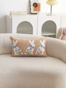 1件装兔子3D刺绣手工蝴蝶结装饰抱枕套，适用于客厅、卧室、派对、沙发等各种环境，四季皆宜