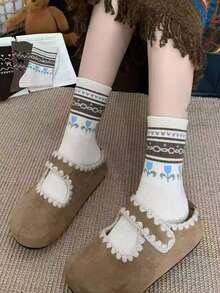 4 Pairs Women's Thick Warm Fair Isle Pattern Mid-Calf Socks, Versatile Ins-Style Socks For Autumn/Winter - Multicolor - View 2