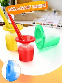 10-Piece Spill-Proof Paint Cup Set With Brushes | All-In-One Kids' Art Kit For School Supplies & DIY Crafts | Back To School Creative Project Set - Multicolor - View 3