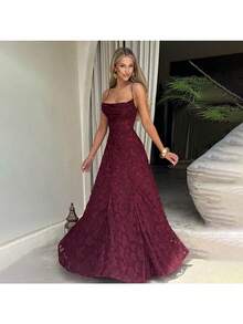 Christmas New Party Style Evening Dress, Sexy And Spicy Girl, Bareback Strap Style Long Dress - 酒紅色 - 查看 2
