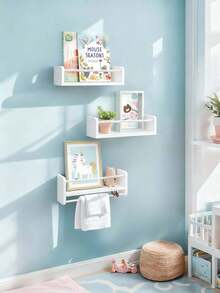 Children's Room Bookshelf Set, 3 Pieces, Natural Wood Wall-Mounted Storage Rack, Suitable For Children's Rooms, Playrooms, Bedrooms And Kitchens. - White - View 4