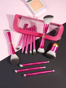 MAANGE 11/12件套专业软铝管化妆刷套装,包含粉底刷、眼影刷、眉刷、晕染刷、高光刷、遮瑕刷,适用于粉状、液状、膏状化妆品,是日常使用和旅行的理想之选,也是馈赠亲友、作为礼品赠送的绝佳选择。专业化妆刷套装,包含全套化妆刷。 - 玫紅色 - 查看 3