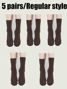 5双纯色加绒内衬袜子，简约保暖男女通用雪地袜，适合秋冬季节，女士长袜 - 彩色 - 查看 14