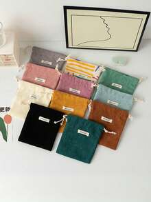 1 Piece Solid Color Corduroy Travel Skincare Drawstring Storage Bag, Cosmetic Bag, Underwear, Clothing Storage Bag, Hygiene Bag, Excursion Essentials, Travel Storage Set, Box Set, Luggage Storage Bag Set, School Supplies, Dormitory Essentials, Room/Bedroom Decoration Box, Clothing Storage Bag, Returning To School, Valentine's Day, New Year.