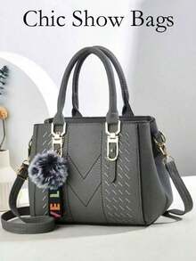 Women's Fashion Handbag With Embroidered Decor, Solid Color Multi-Layer Crossbody Bag