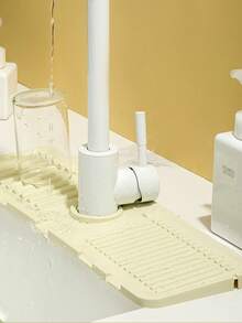 1pc Silicone Faucet Splash Guard, Anti-Splash, Trimmable Narrow Edge, 5° Incline Angle, Easy Clean Foldable Edge, Drainage Design, Suitable For Bathroom Sink, Kitchen Sink, Dish Rack, Kitchen Dish Rack, Coaster, Sponge Holder, Kitchen Accessories, Kitchen Sink Accessories