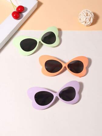 3 piezas Gafas de sol para niños de 8 a 12 años con forma de mariposa de policarbonato en colores caramelo de moda para exteriores