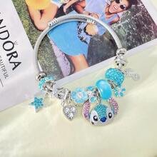 Disney Cartoon Crystal Necklace & Bracelet Set, Stitch Bracelet, Cute & Fashionable Jewelry, Alloy Crafted, Adjustable, Suitable For Women & Girls, Ideal Gift For Fans, Birthday, Crystal Beaded Bracelet, Creative Bracelet, Exquisite Gift For Friends & Partners! Valentine's Day, Holiday Gift